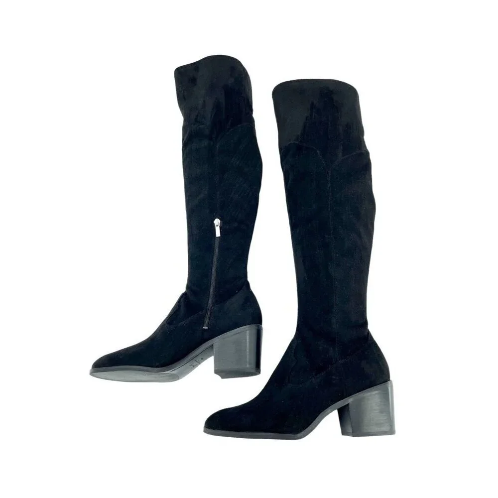 Marc Fisher Black Fabric Faux Suede Knee High Boots SZ 8.5 New $249